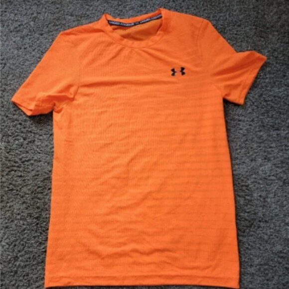 Under Armor Orange Short Sleeve T-shirt Men's Small Fitted - Picture 1 of 5